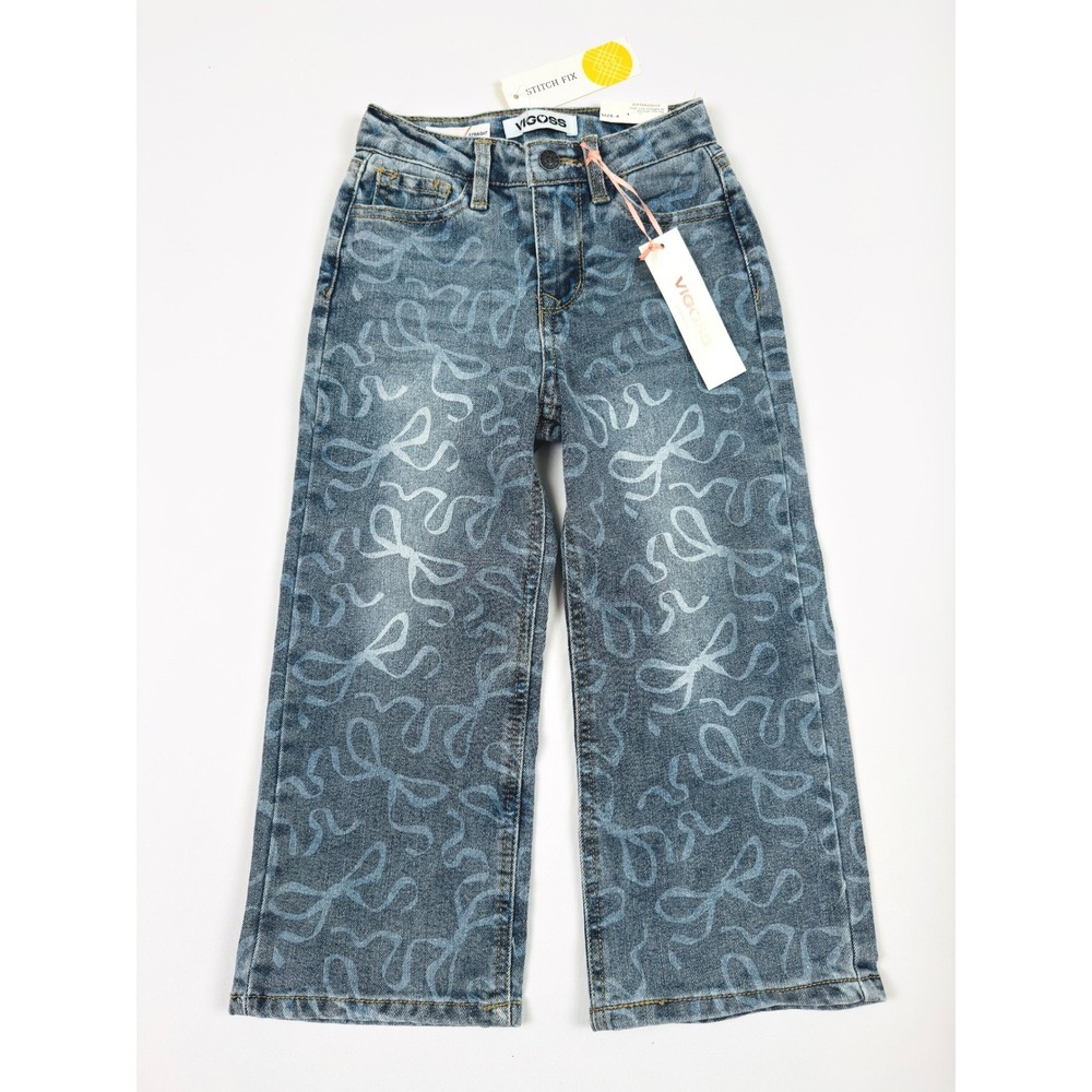 Vigoss Little Girls Stevie Straight Leg Jeans Bow Print Size 4 Stitch Fix‎